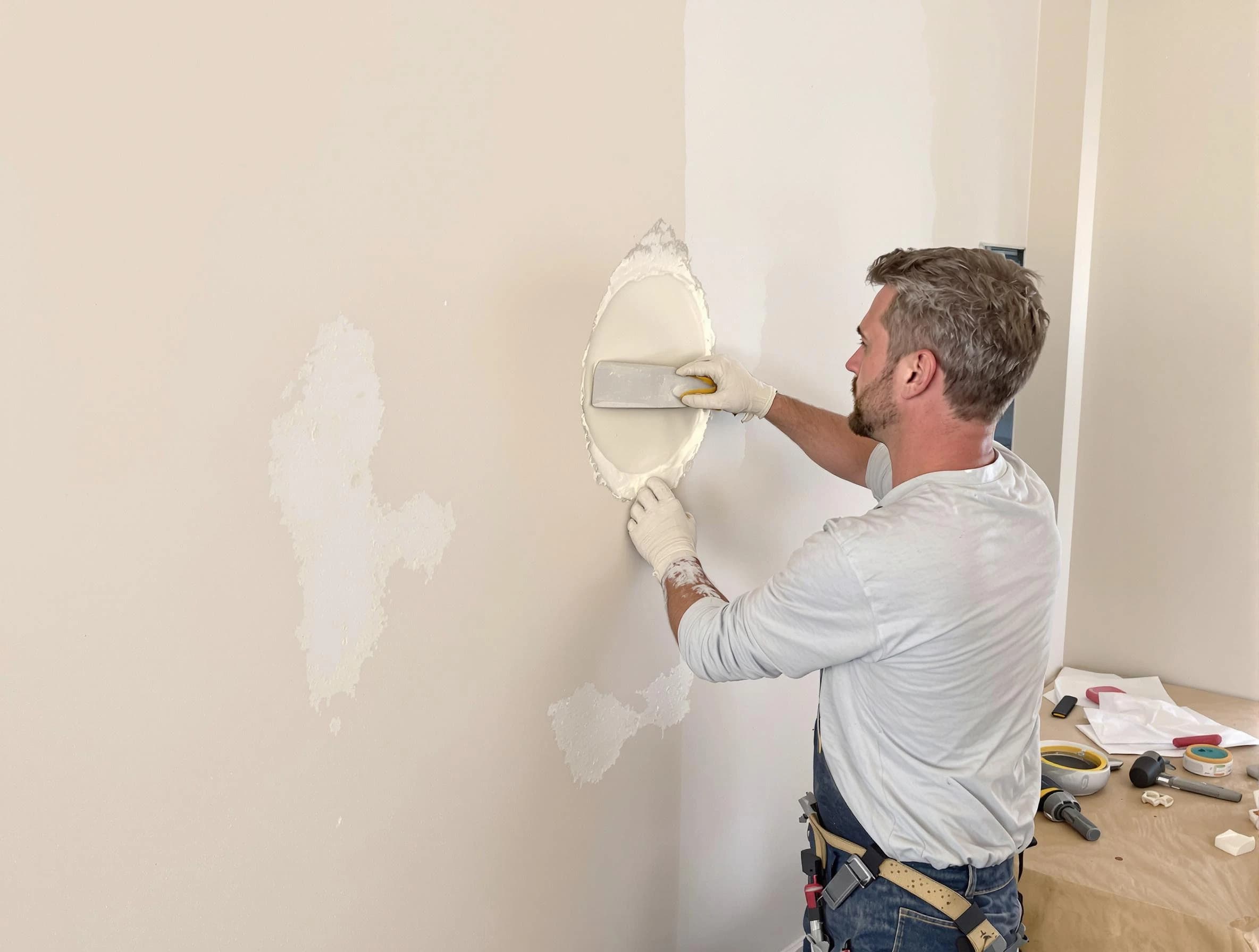 Wickliffe House Painters technician patching a drywall hole in Wickliffe, OH