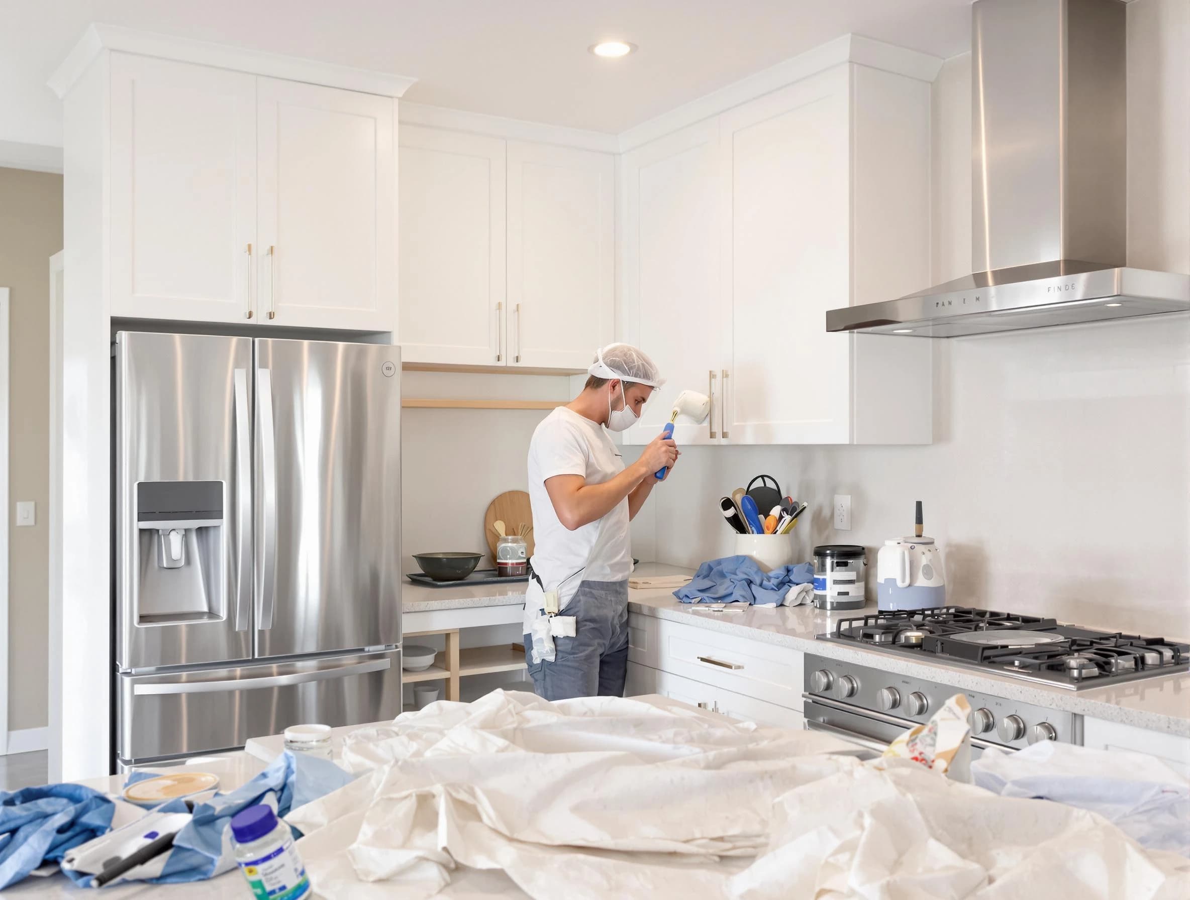 Wickliffe House Painters painter applying a fresh coat in a kitchen located in Wickliffe, OH