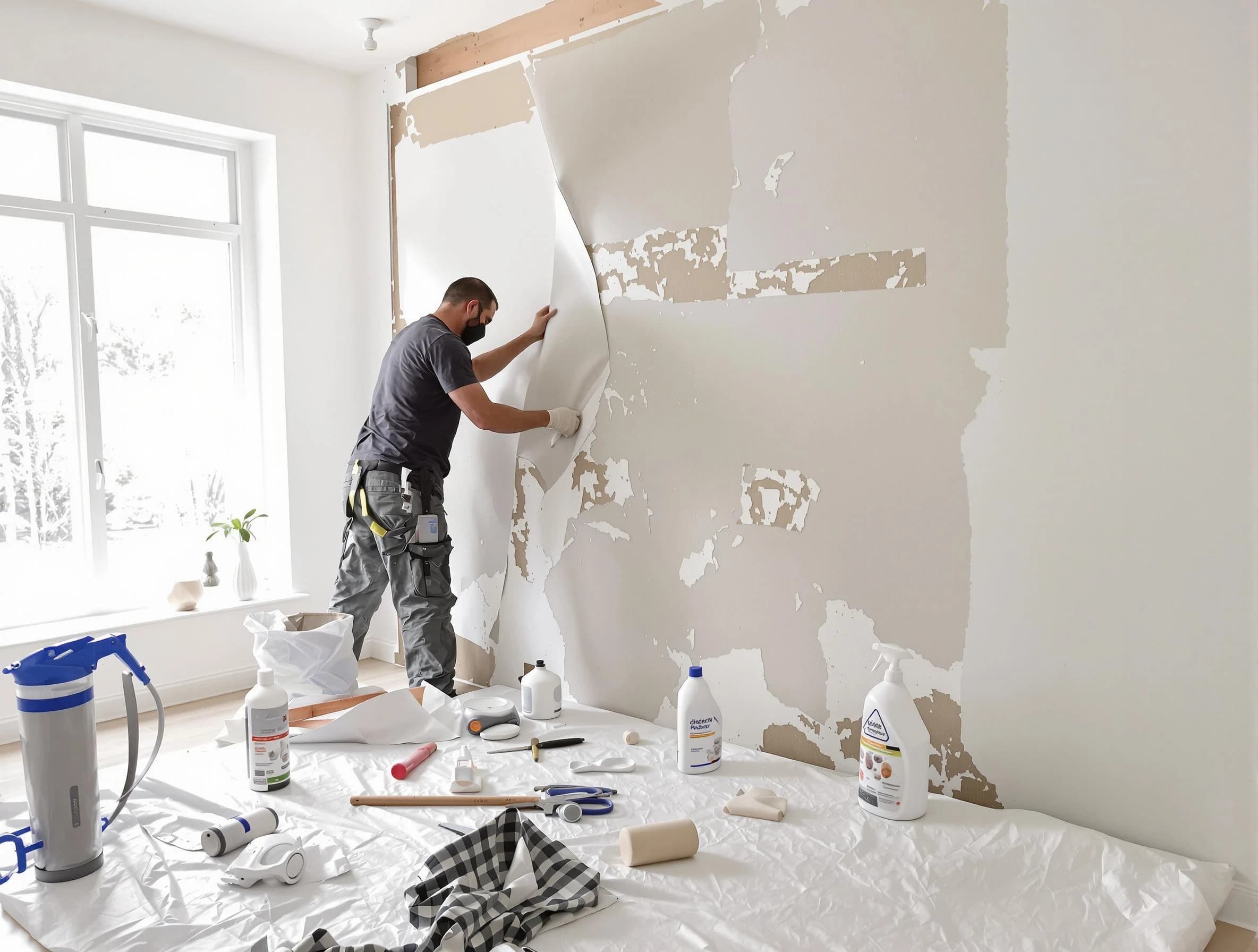 Wickliffe House Painters technician removing wallpaper in Wickliffe, OH